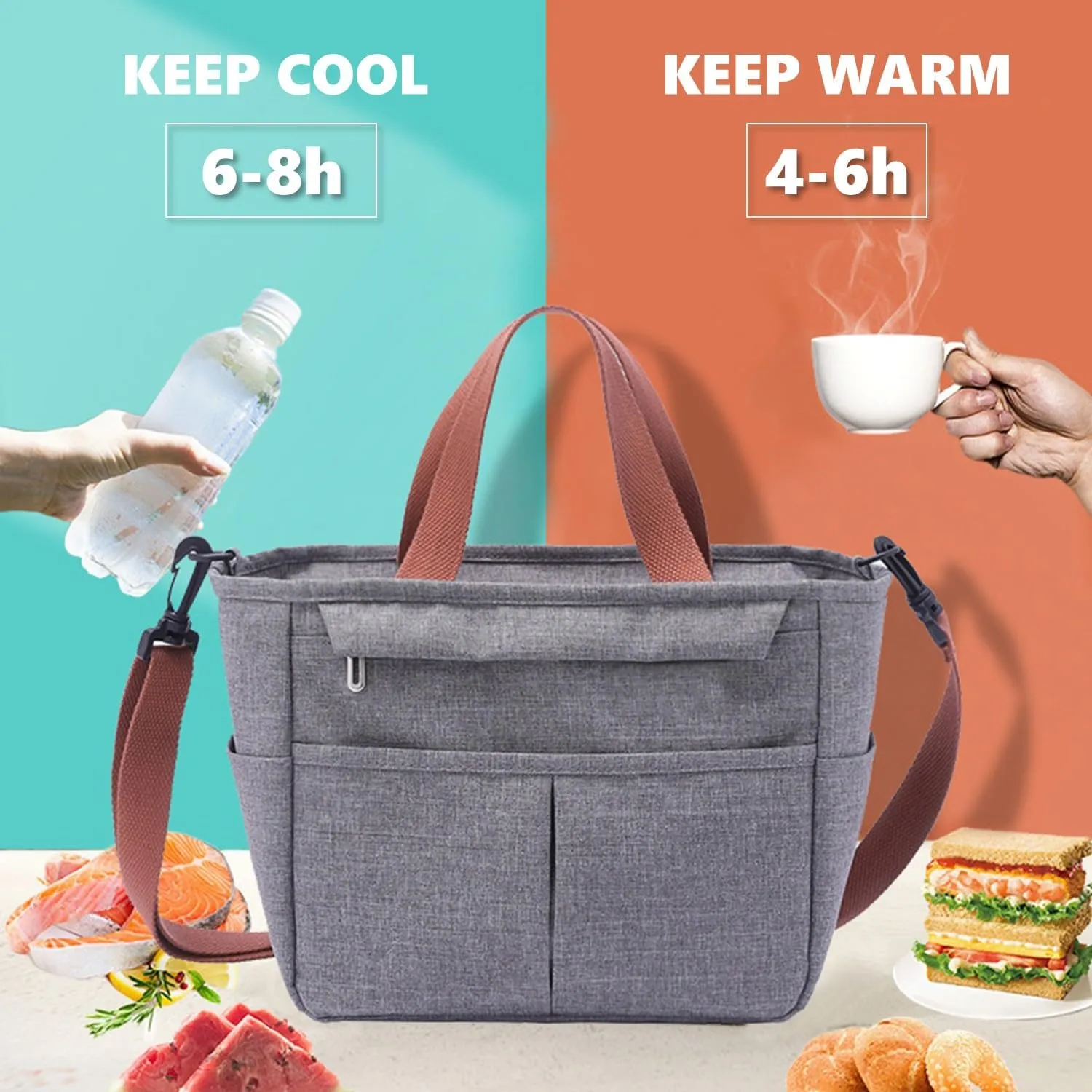 Insulated Lunch Bag for women - Adults Large Insulated Lunch Box with Shoulder Strap, Multi-Pockets, and Water Bottle Holder for Work, Picnic, and Outdoors (PINK, LARGE)