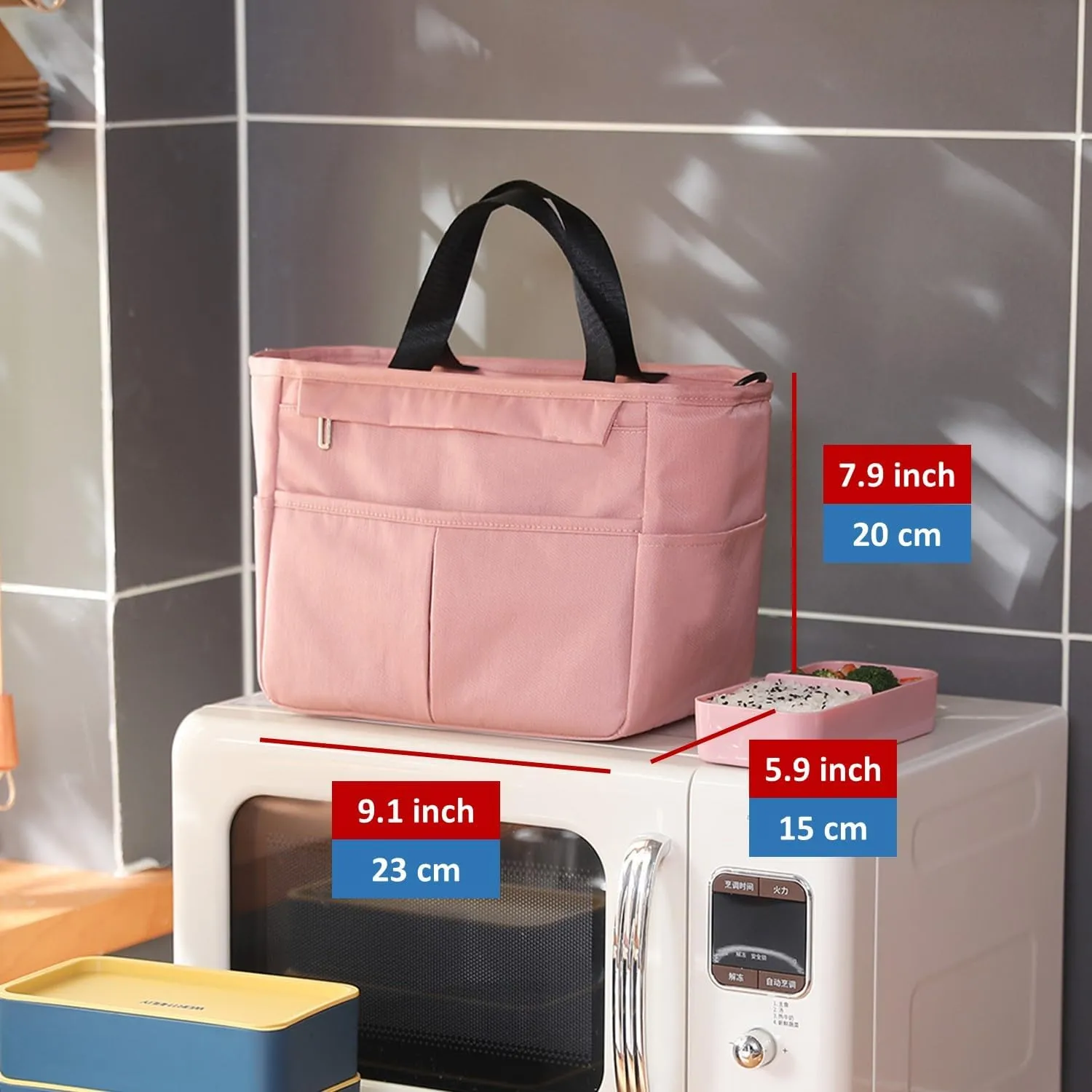 Insulated Lunch Bag for women - Adults Large Insulated Lunch Box with Shoulder Strap, Multi-Pockets, and Water Bottle Holder for Work, Picnic, and Outdoors (PINK, LARGE)