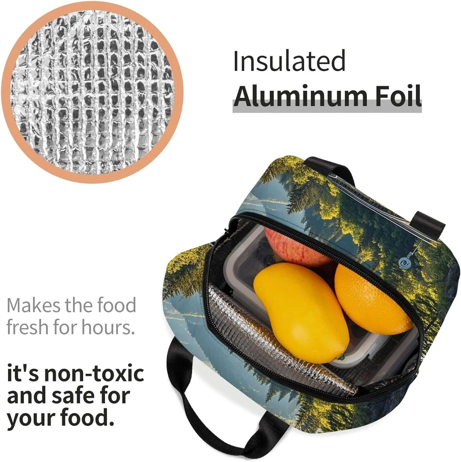 Insulated Lunch Bag for Women Men Blue Ridge Parkway Mountains Lunch Box Reusable Lunch Tote Bag for Work Picnic Travel