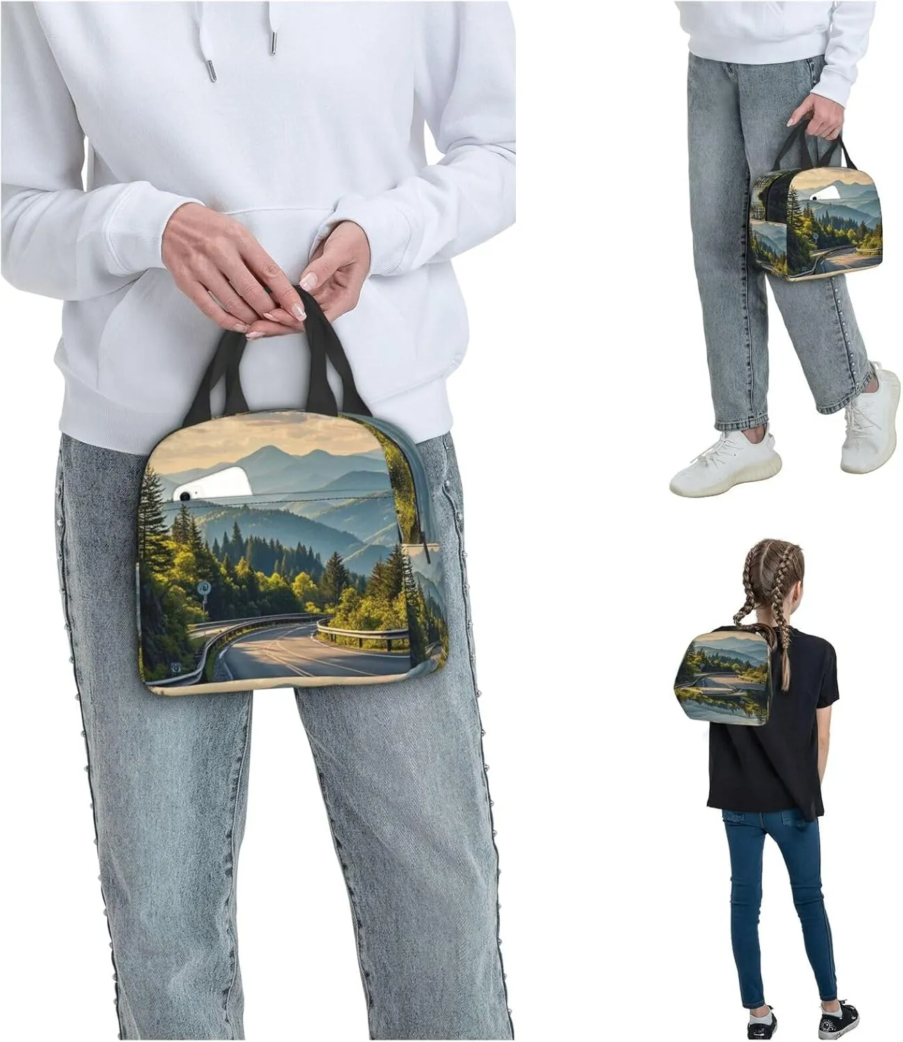 Insulated Lunch Bag for Women Men Blue Ridge Parkway Mountains Lunch Box Reusable Lunch Tote Bag for Work Picnic Travel