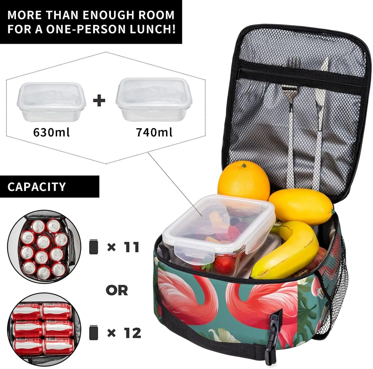 Insulated Lunch Bag for Women Men Floral Flamingo Botany Lunch Box Reusable Lunch Tote Bag for Work Picnic Travel