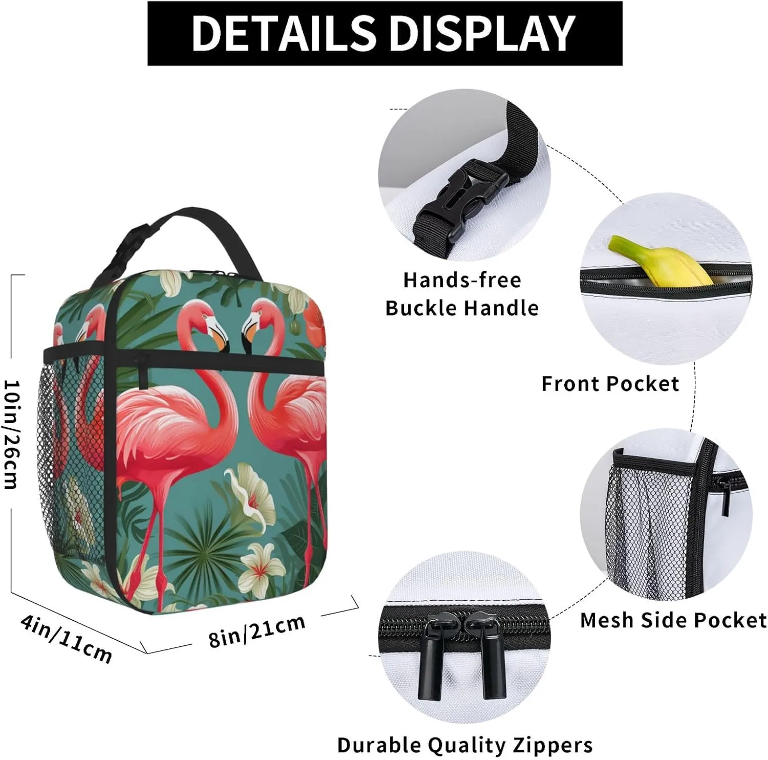 Insulated Lunch Bag for Women Men Floral Flamingo Botany Lunch Box Reusable Lunch Tote Bag for Work Picnic Travel
