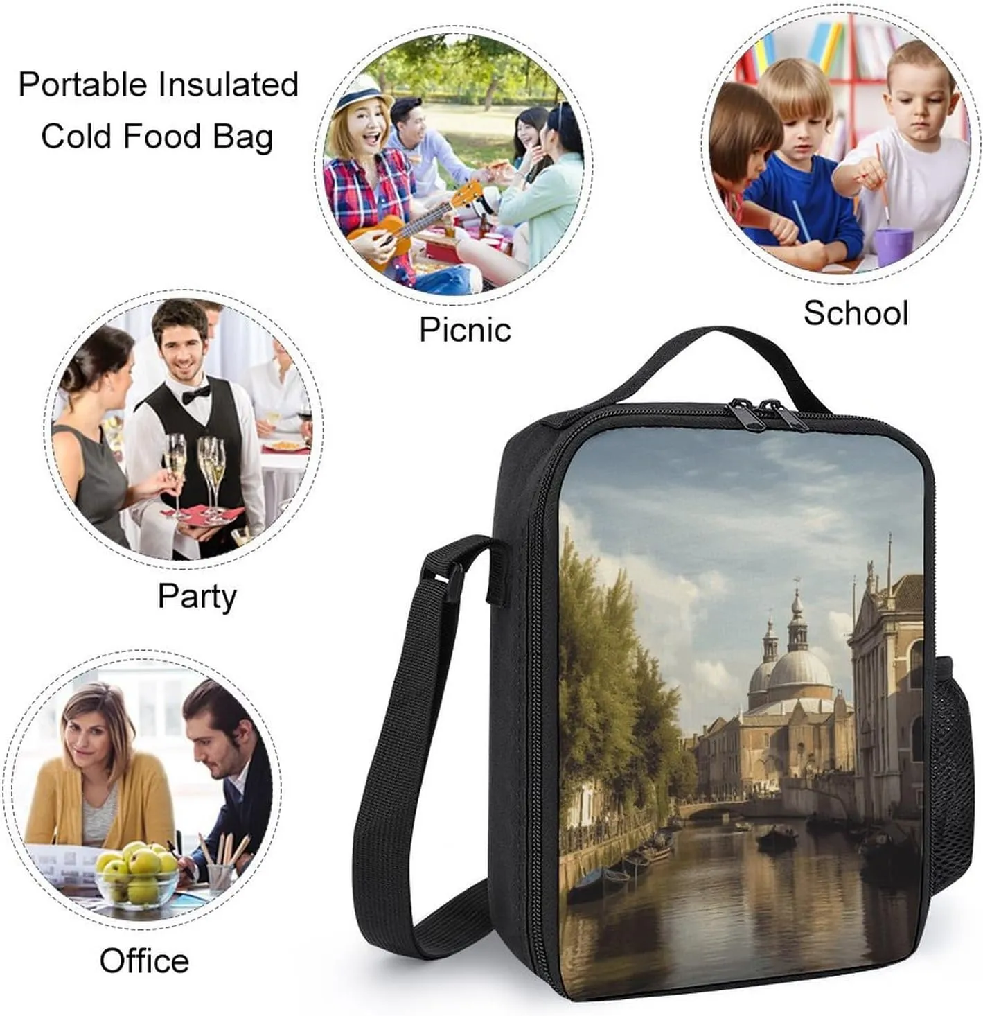 Insulated Lunch Bag Lunch Box for Woman Man Canal And Church Lunchbox Lunch Tote Bag for Work