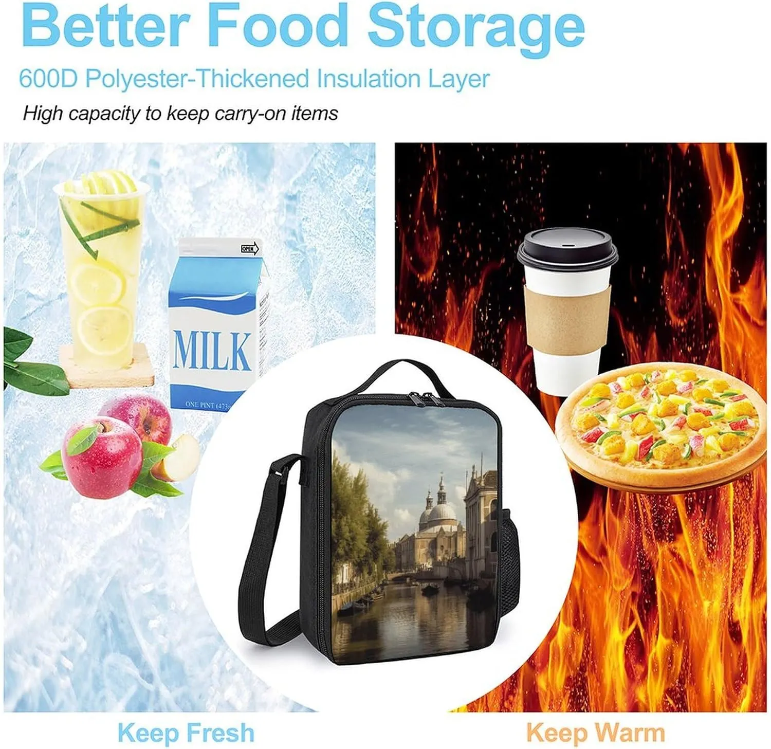 Insulated Lunch Bag Lunch Box for Woman Man Canal And Church Lunchbox Lunch Tote Bag for Work