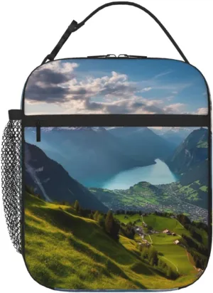 Insulated Lunch Bag Lunch box for Women Men Reusable Cooler Bag Switzerland Alps Lunch Tote Bag for Work