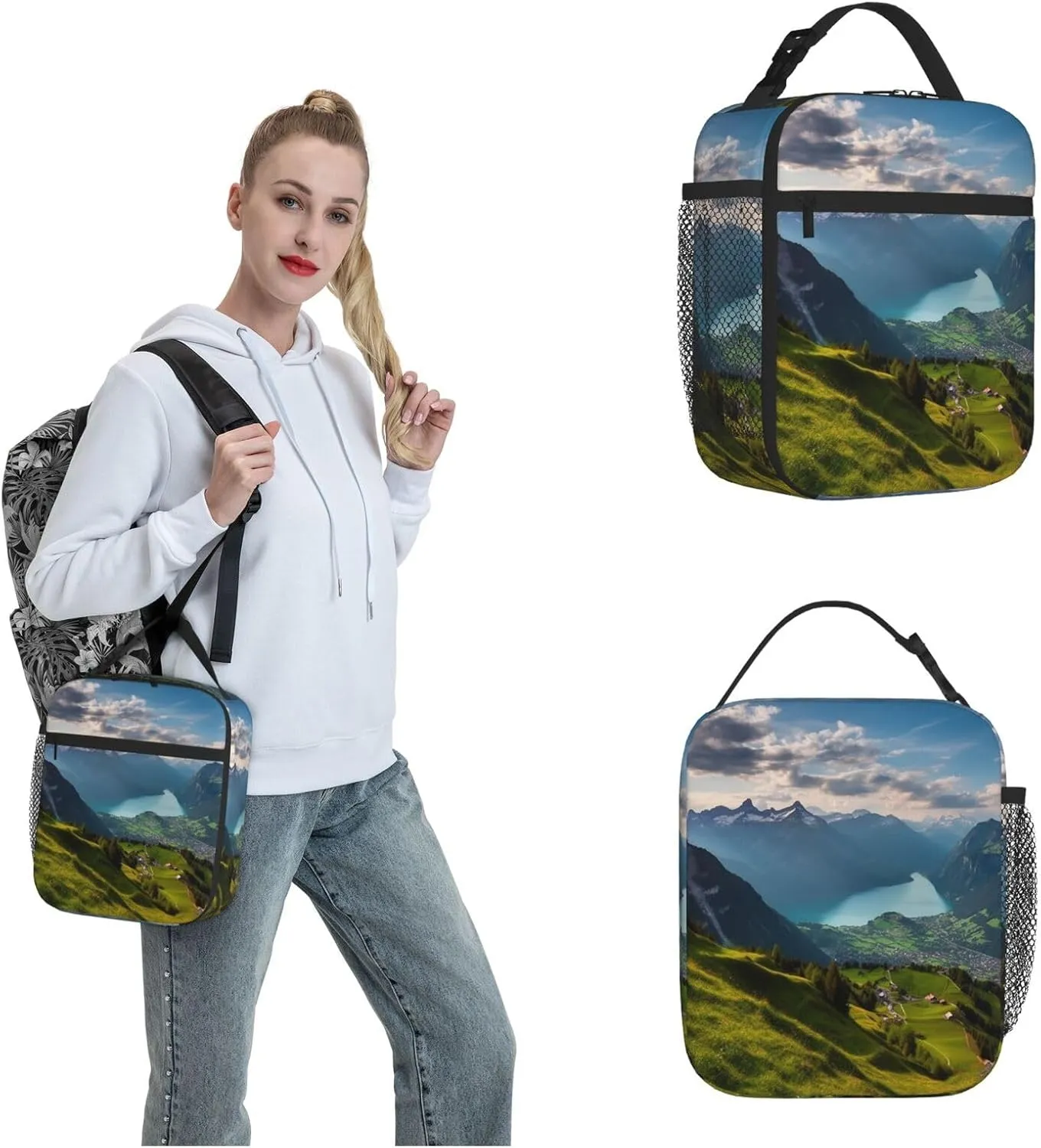 Insulated Lunch Bag Lunch box for Women Men Reusable Cooler Bag Switzerland Alps Lunch Tote Bag for Work