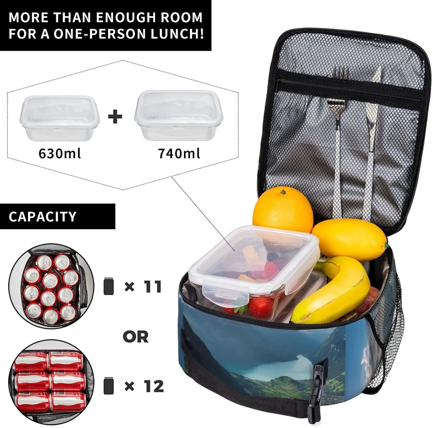 Insulated Lunch Bag Lunch box for Women Men Reusable Cooler Bag Switzerland Alps Lunch Tote Bag for Work