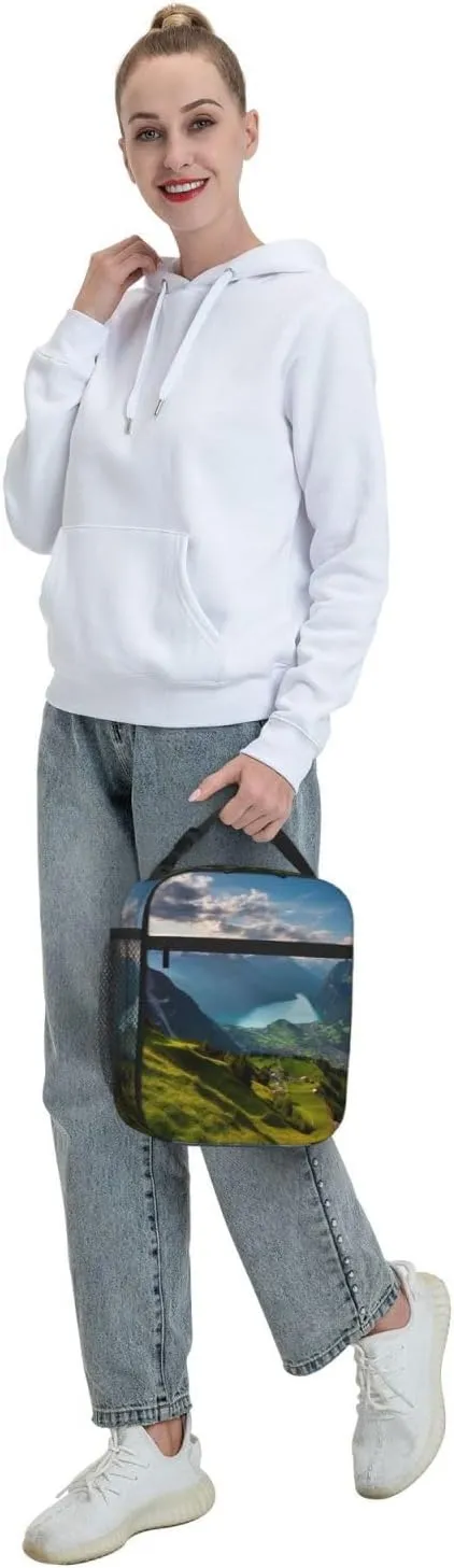 Insulated Lunch Bag Lunch box for Women Men Reusable Cooler Bag Switzerland Alps Lunch Tote Bag for Work