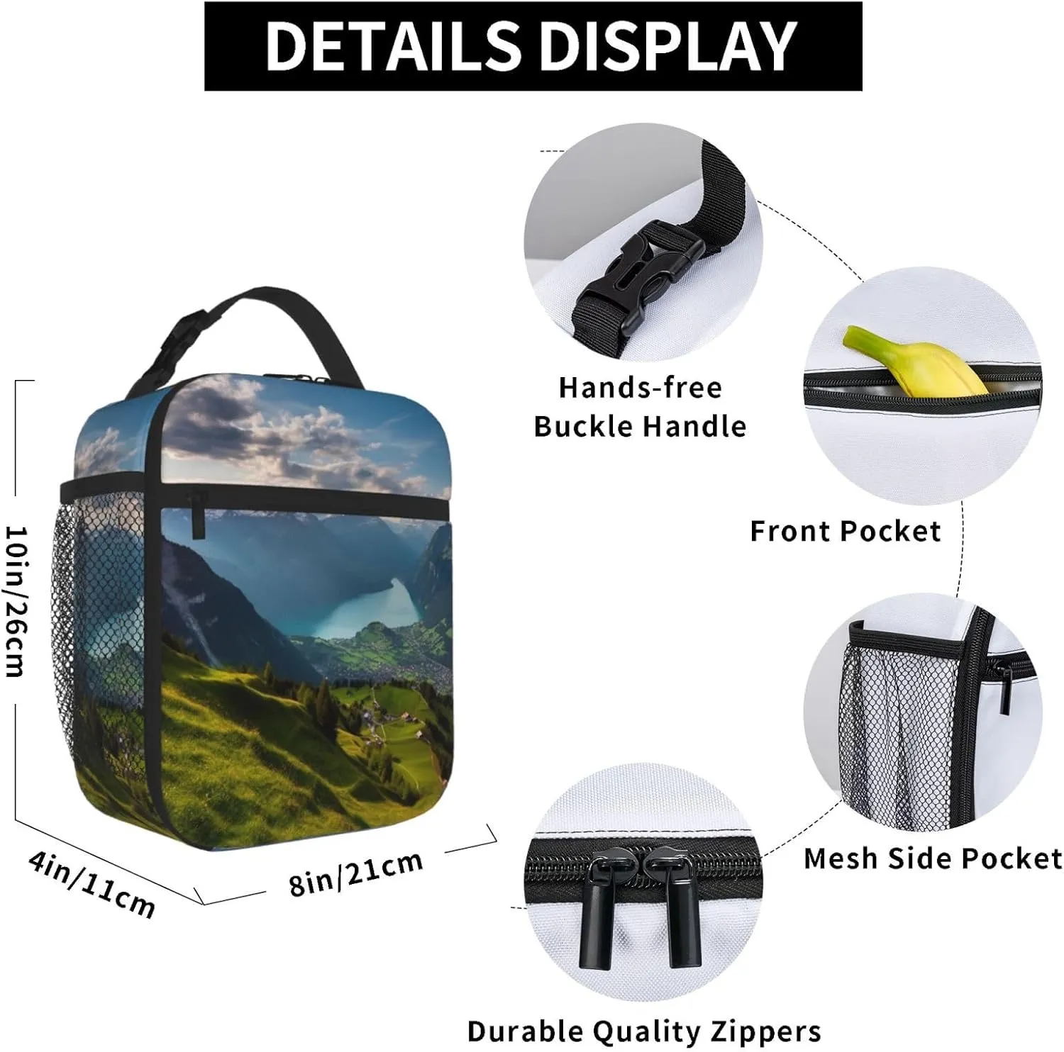 Insulated Lunch Bag Lunch box for Women Men Reusable Cooler Bag Switzerland Alps Lunch Tote Bag for Work