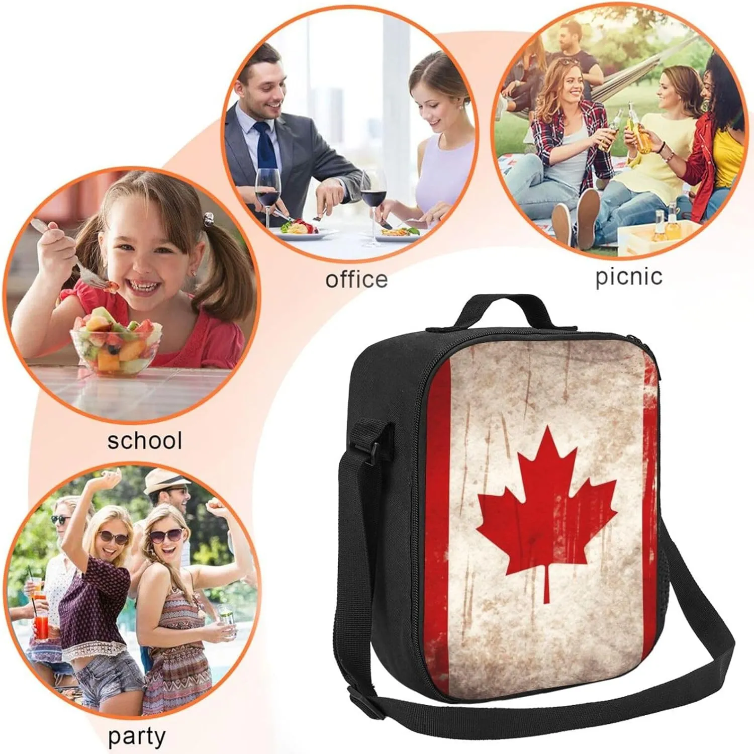 Insulated Lunch Bag Retro Canada Flag_76286059 Lunch Box for Women Men Reusable Lunch Tote Bag for Work Picnic Travel
