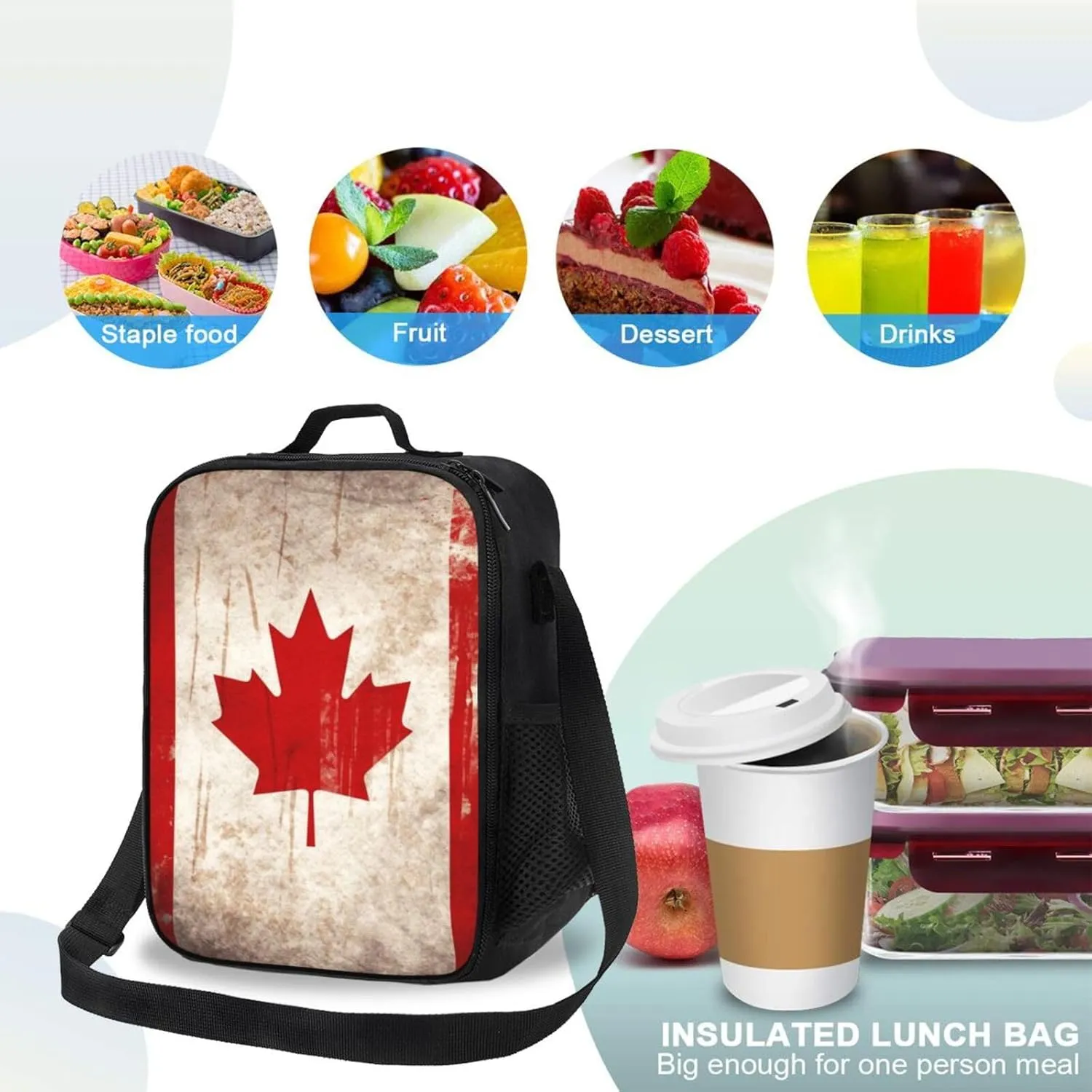 Insulated Lunch Bag Retro Canada Flag_76286059 Lunch Box for Women Men Reusable Lunch Tote Bag for Work Picnic Travel