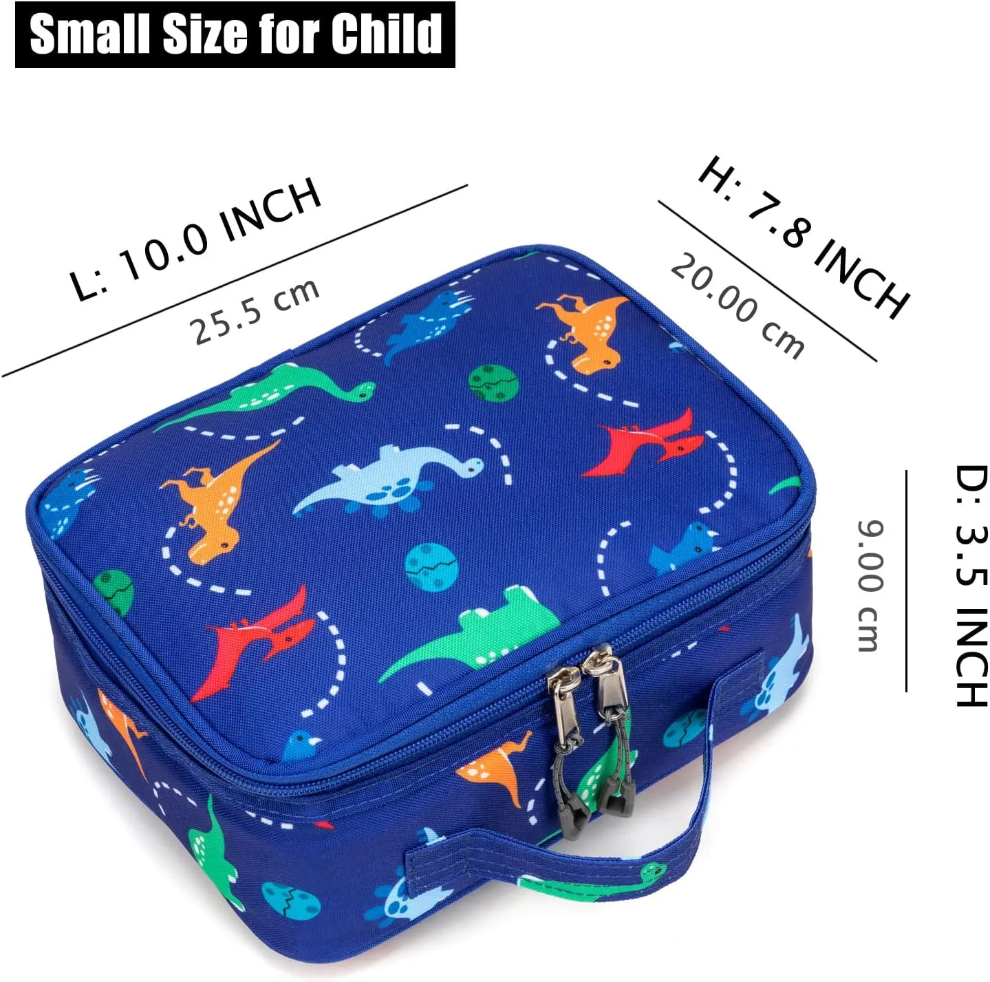 Insulated Lunch Box Bag for Kids Boys, Size for Preschool, Kindergarten, or Travel, Dinosaur Blue