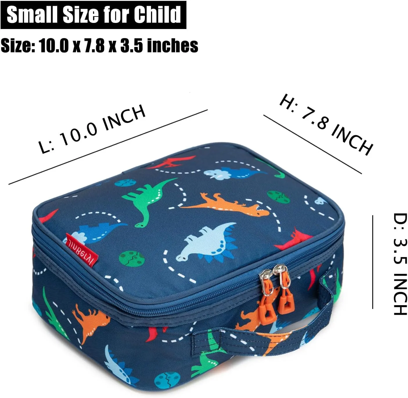 Insulated Lunch Box Bag for Kids Boys, Size for Preschool, Kindergarten, or Travel, Dinosaur Navy Blue