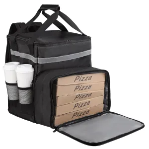 Insulated Pizza Delivery Backpack with 4 Cup Holder, Waterproof Cooler Bags, Insulated Food Delivery Bag for Hot/Cold Food for Bike, Insulated Reusable Grocery Shopping Backpack for Doordash (Black)