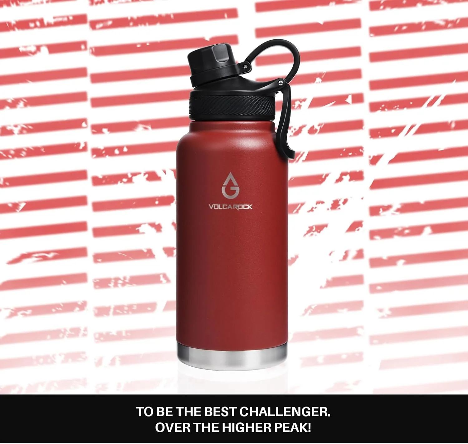 Insulated Sports Water Bottle with Straw Lid Dustproof, 3 Lids, 24/32/40/64 oz Dishwasher Safe & BPA Free Double Wall Stainless Steel Water bottle, Leakproof & Sweat Free -32 Oz Brick Red