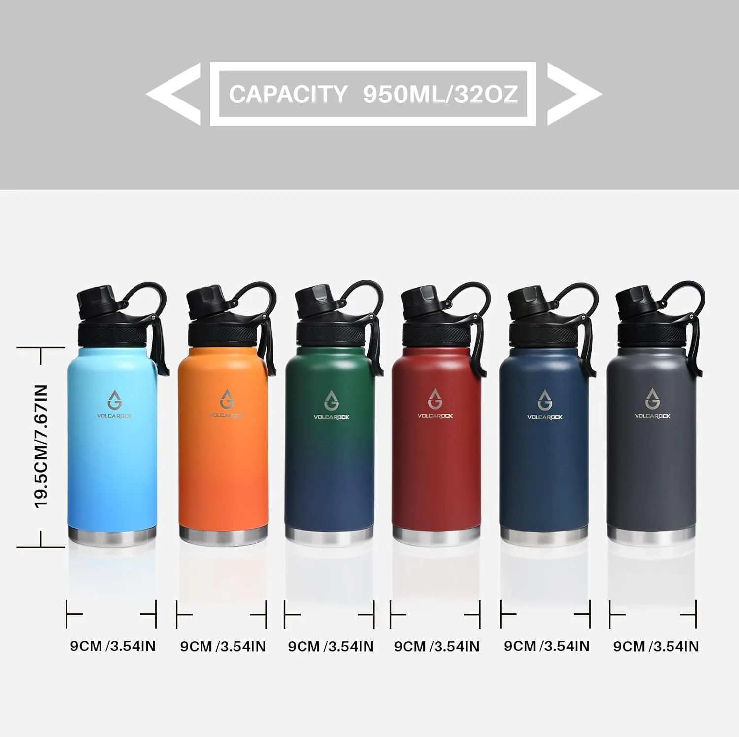Insulated Sports Water Bottle with Straw Lid Dustproof, 3 Lids, 24/32/40/64 oz Dishwasher Safe & BPA Free Double Wall Stainless Steel Water bottle, Leakproof & Sweat Free -32 Oz Brick Red