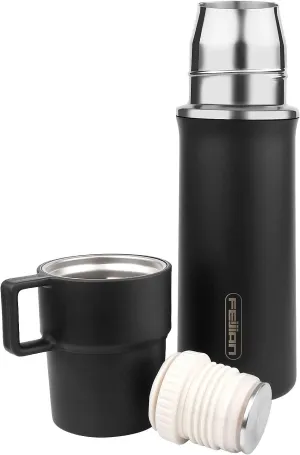 Insulated Stainless Steel Water Bottle with Cup, 21 OZ, Double-Walled Thermal Bottle for Hot & Cold Drinks, Black
