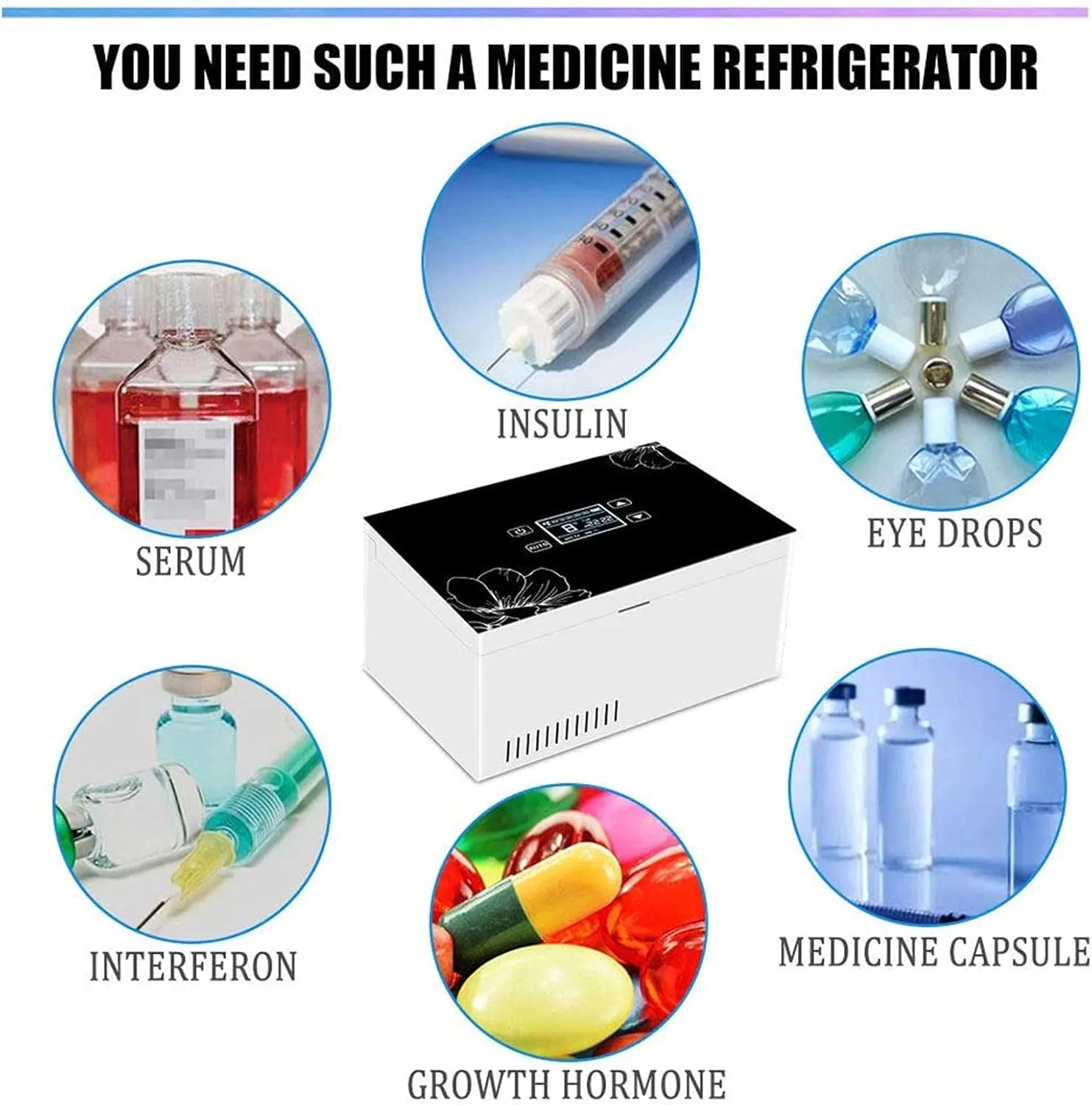 Insulin Cooler Case USB Mini Medicine Refrigerator Portable Insulin Cooler Travel Case for Car,Travel,Home - Constant Temperature Reefer Rechargeable LCD Display 0-18℃,2Battery