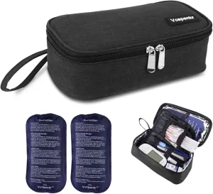 Insulin Cooler Travel Case, Diabetic Medicine Carrying Bag with 2 * 200g Ice Packs, Insulated Organizer Medication Cooler Bag for Insulin Pens and Diabetes (Black)