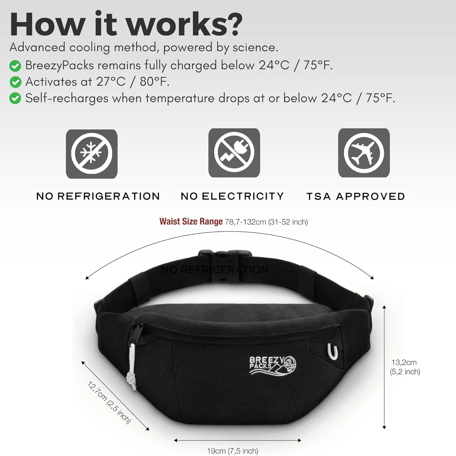 Insulin Cooler Travel Case | EpiPen Carry case | Insulin Travel Case TSA-Approved | Self-Recharge, No Electricity or Refrigeration | BreezyPacks | Keep medicine at room temp. | Breezy Belt (Black)