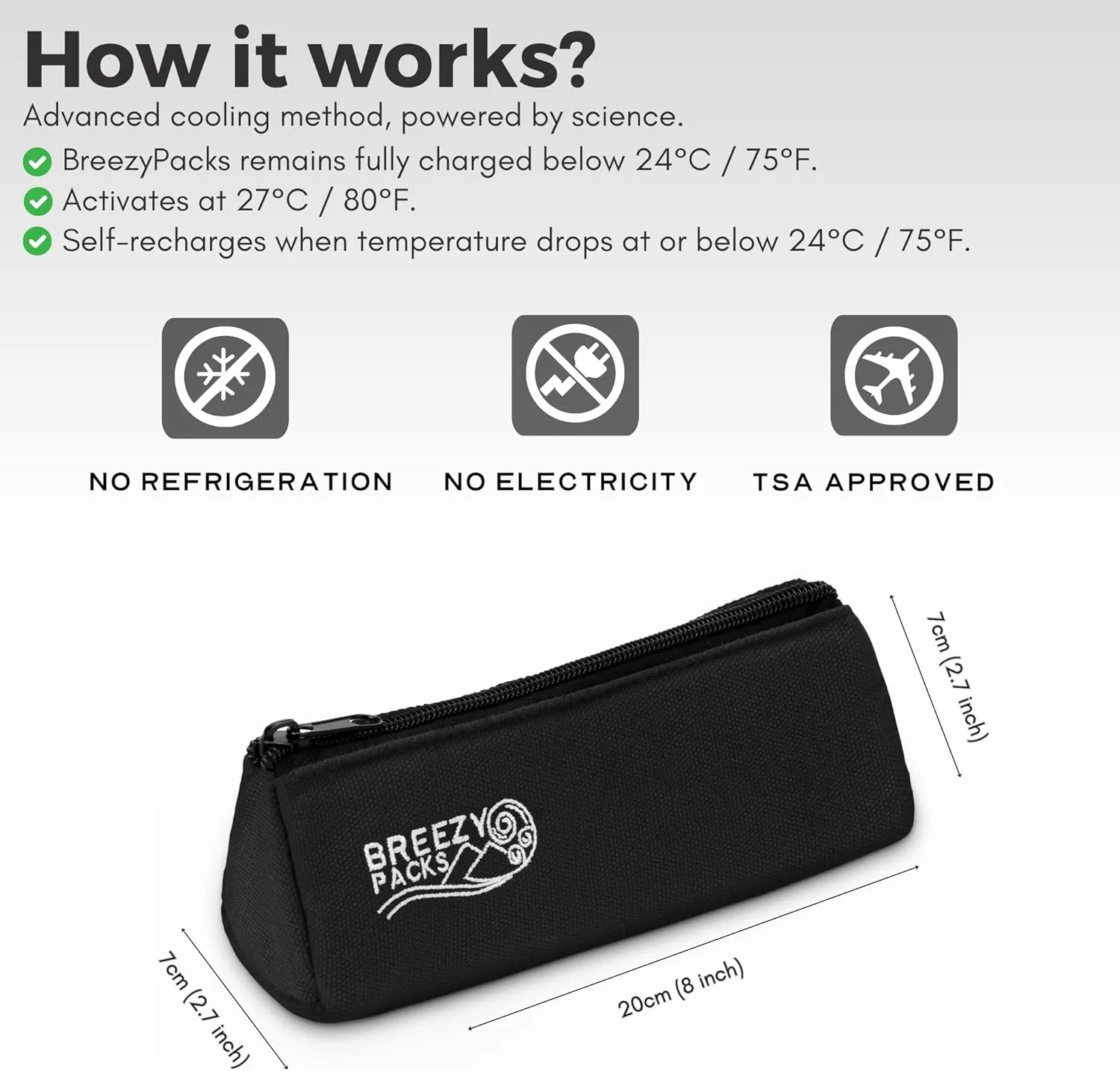 Insulin Cooler Travel Case | EpiPen Carry case | Insulin Travel Case TSA-Approved | Self-Recharge, No Electricity or Refrigeration Keep medicine at room temp. | Breezy Basic (Black)