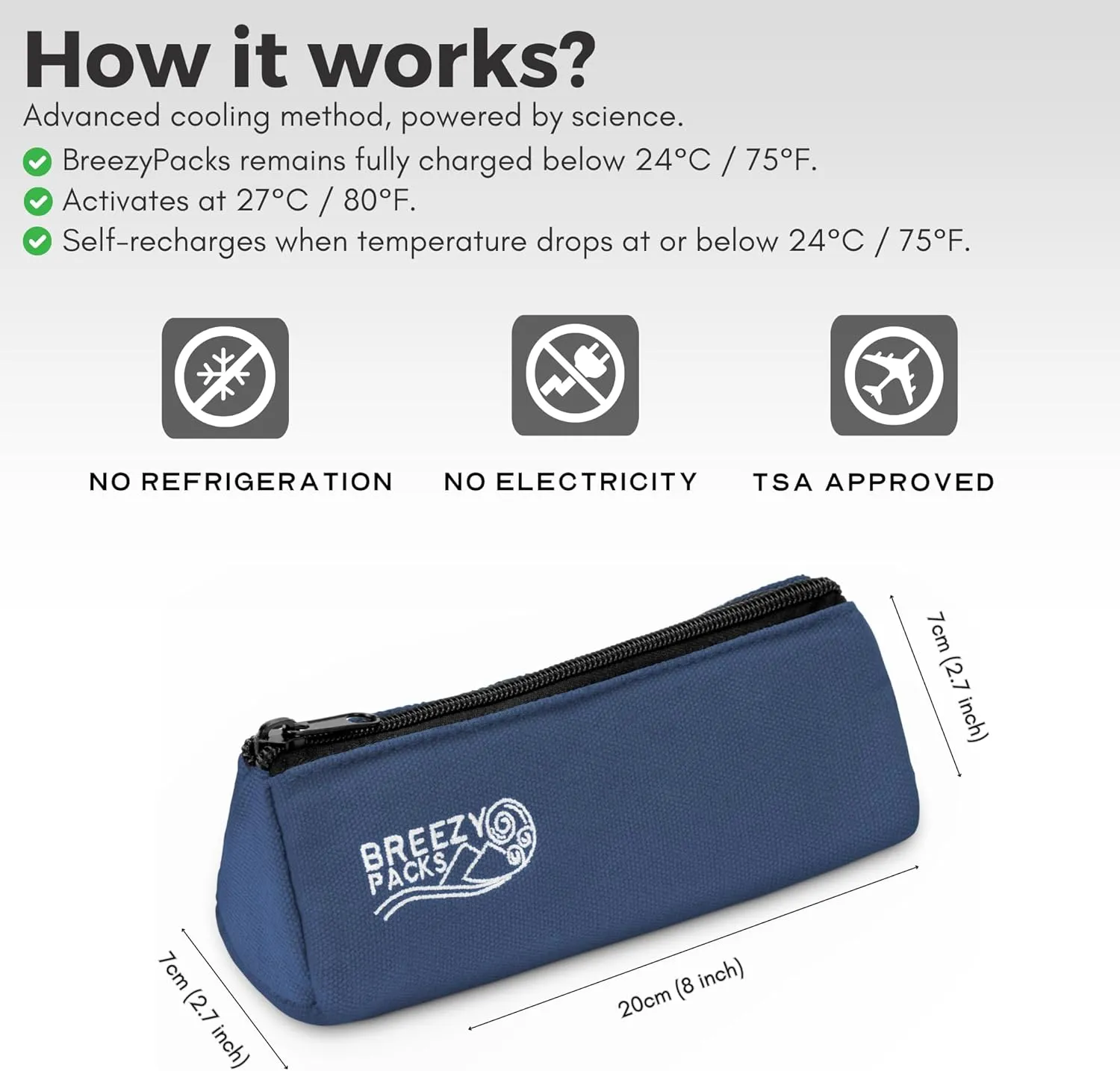 Insulin Cooler Travel Case | EpiPen Carry case | Insulin Travel Case TSA-Approved | Self-Recharge, No Electricity or Refrigeration Keep medicine at room temp. | Breezy Basic (Navy)