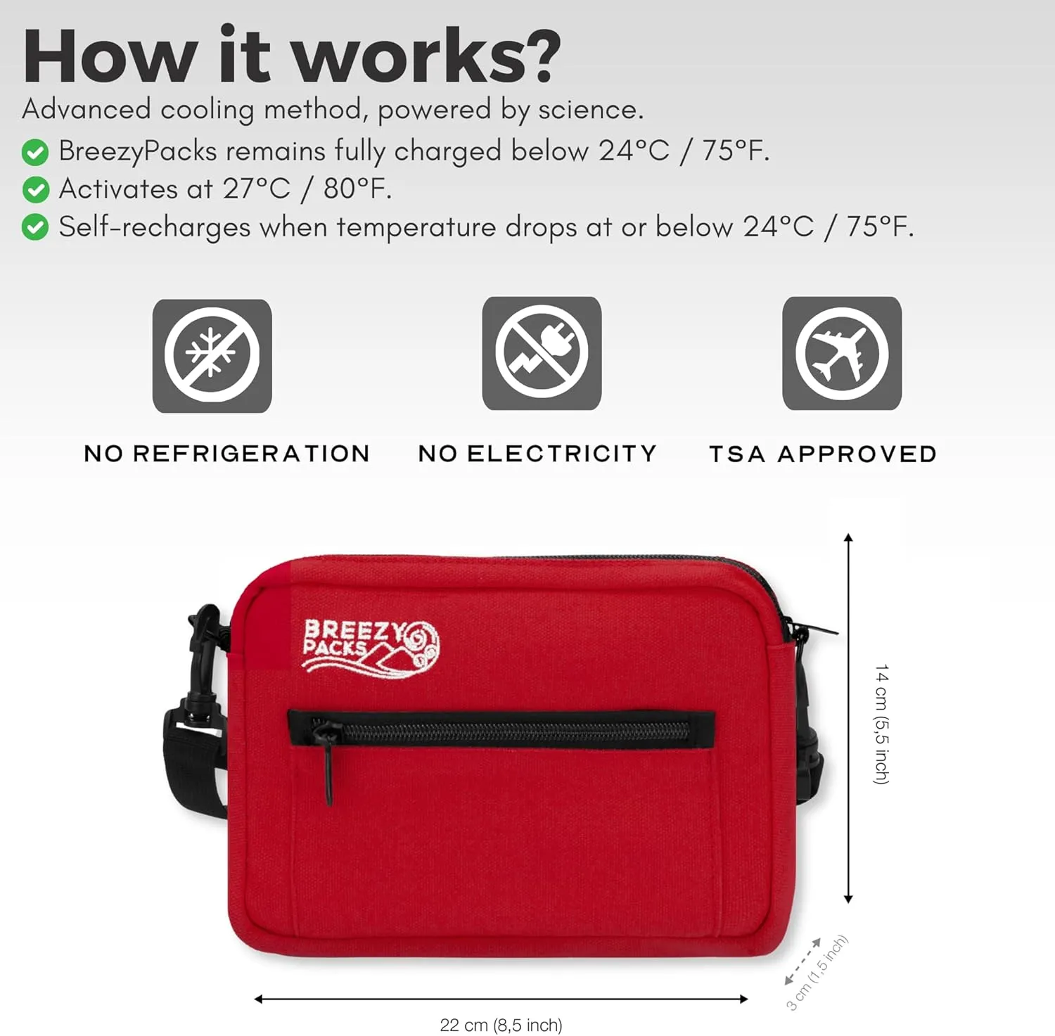 Insulin Cooler Travel Case | EpiPen Carry case | Insulin Travel Case TSA-Approved | Self-Recharge, No Electricity or Refrigeration Keep medicine at room temp. | Breezy Mega (Red)