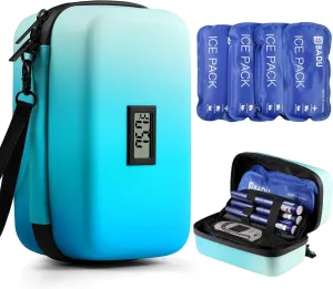 Insulin Cooler Travel Case TSA Approved, Refrigerated Medicine Travel Case with Temperature Display, Diabetes Travel Case with Wrist Strap & 4 Ice Packs For Daily and Trip