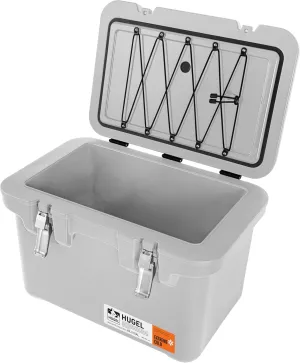 IRIS USA Hugel 44 QT Cooler, Heavy Duty Metal Buckles, Vacuum-Insulated Ice Chest, Durable Hard Cooler, Bungee Strap, Built-in Handles, Fishing Camping Boats Beach Tailgating Road Trips, Light Gray