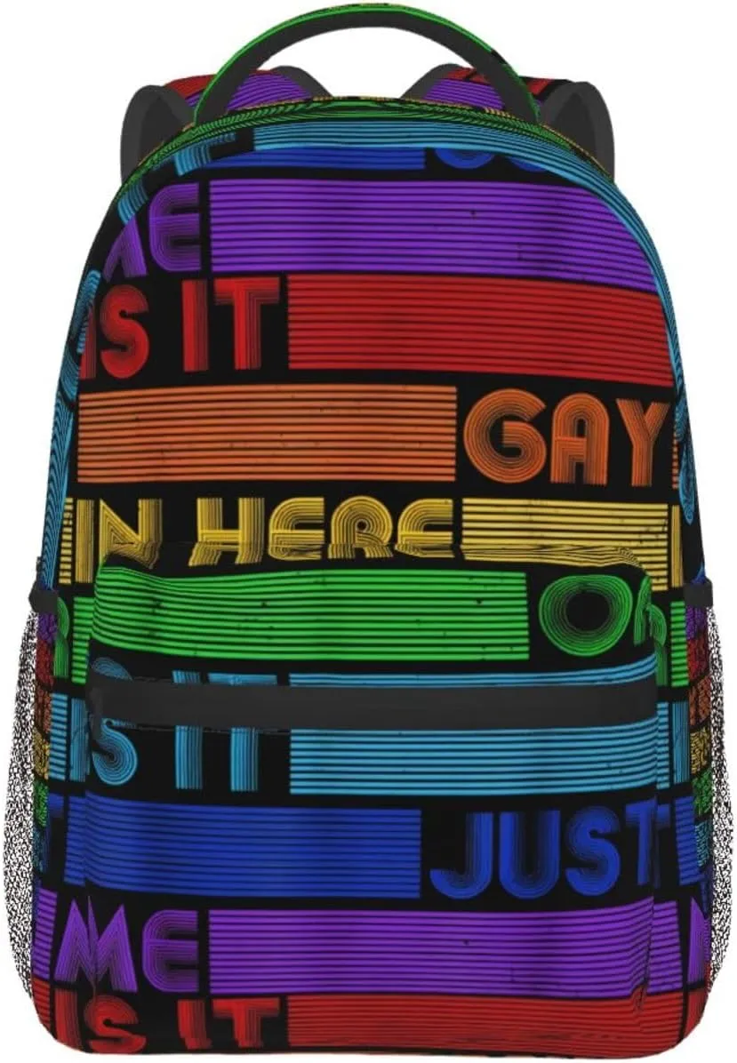 Is It Gay In Here LGBT Flag Gay Pride Rainbow Backpack Lightweight Laptop Backpack Casual Daypack Travel Double Shoulder Bag For Women Men