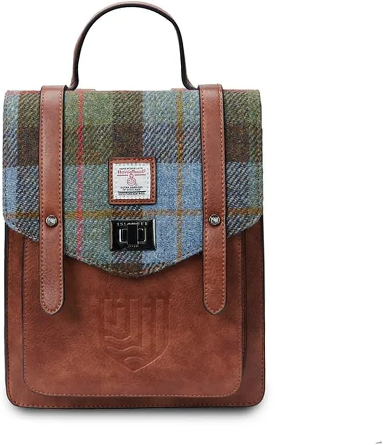 Islander HarrisTweed The Mini Carloway Backpack, Chestnut-Blue Tartan, Mini