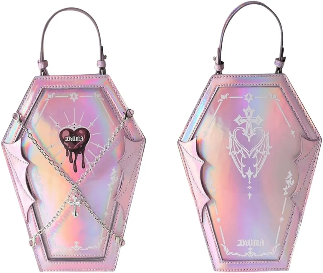 Ita Bag Backpack Gothic Coffin Purses and Handbags for Women Halloween Shoulder Bag with Insert and Chains (Laser Pink)