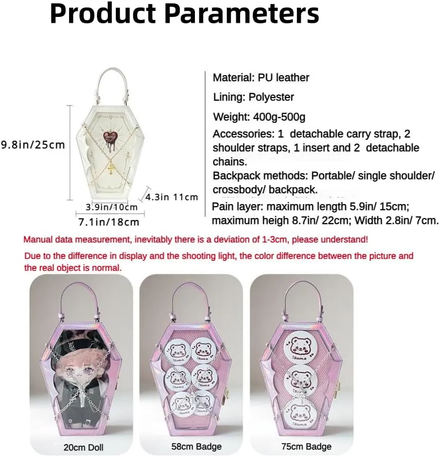 Ita Bag Backpack Gothic Coffin Purses and Handbags for Women Halloween Shoulder Bag with Insert and Chains (Laser Pink)
