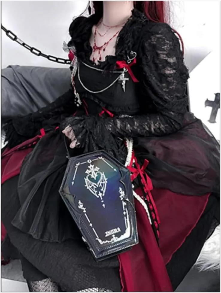 Ita Bag Backpack Gothic Coffin Purses and Handbags for Women Halloween Shoulder Bag with Insert and Chains (Laser Pink)