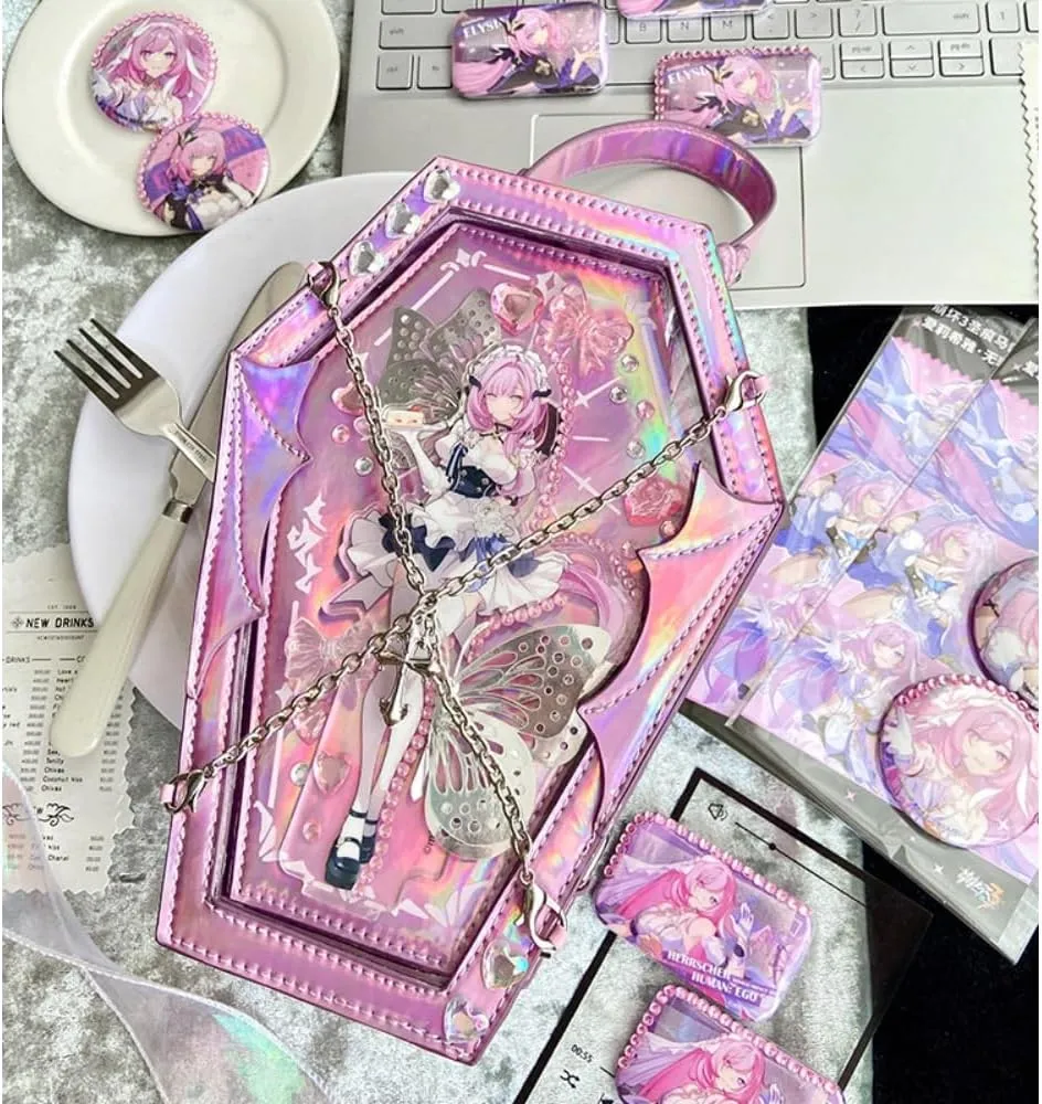 Ita Bag Backpack Gothic Coffin Purses and Handbags for Women Halloween Shoulder Bag with Insert and Chains (Laser Pink)