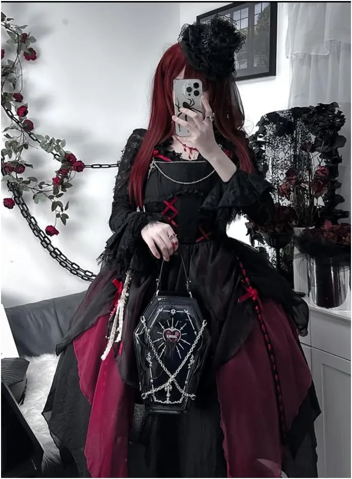 Ita Bag Backpack Gothic Coffin Purses and Handbags for Women Halloween Shoulder Bag with Insert and Chains (Laser Silver)