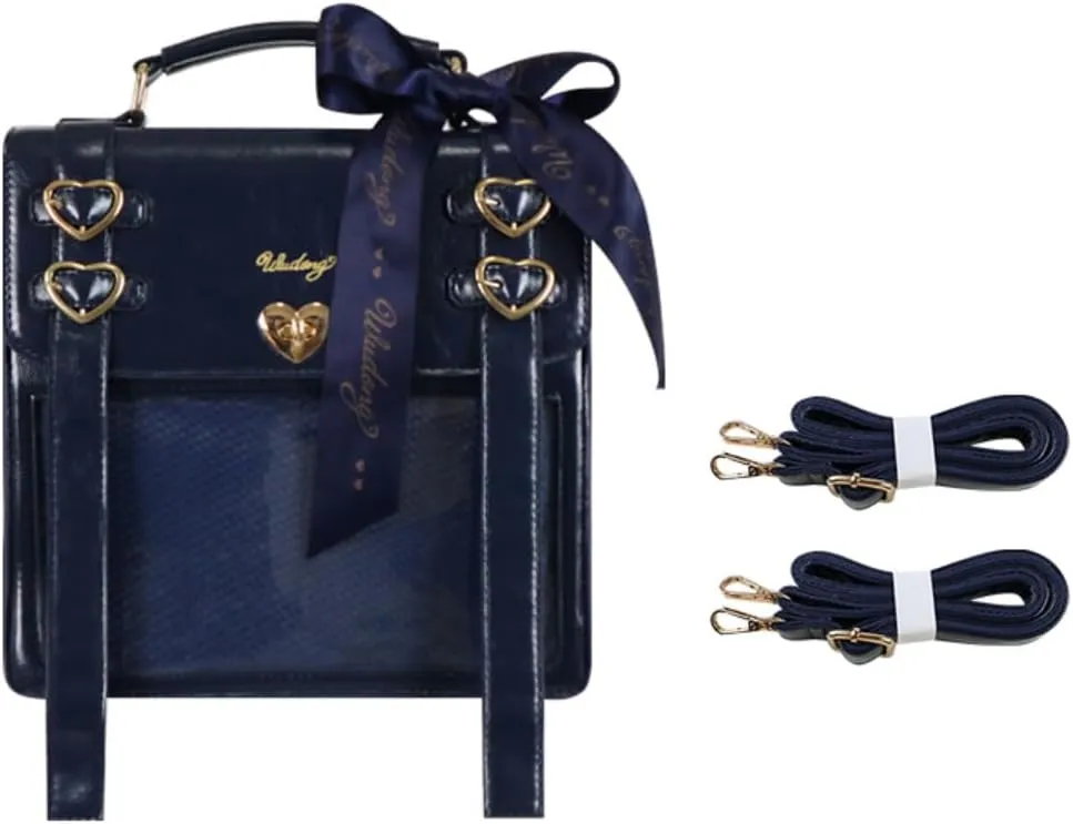Ita Bag Backpack Pins Display Backpack with Insert Ribbon JK Single Shoulder Crossbody Bag Square Handbag and Purse (Blue)