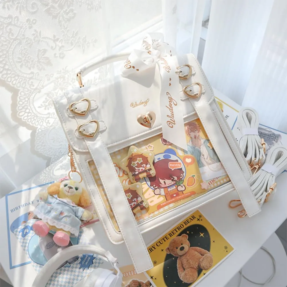 Ita Bag Backpack Pins Display Backpack with Insert Ribbon JK Single Shoulder Crossbody Bag Square Handbag and Purse (Silver)