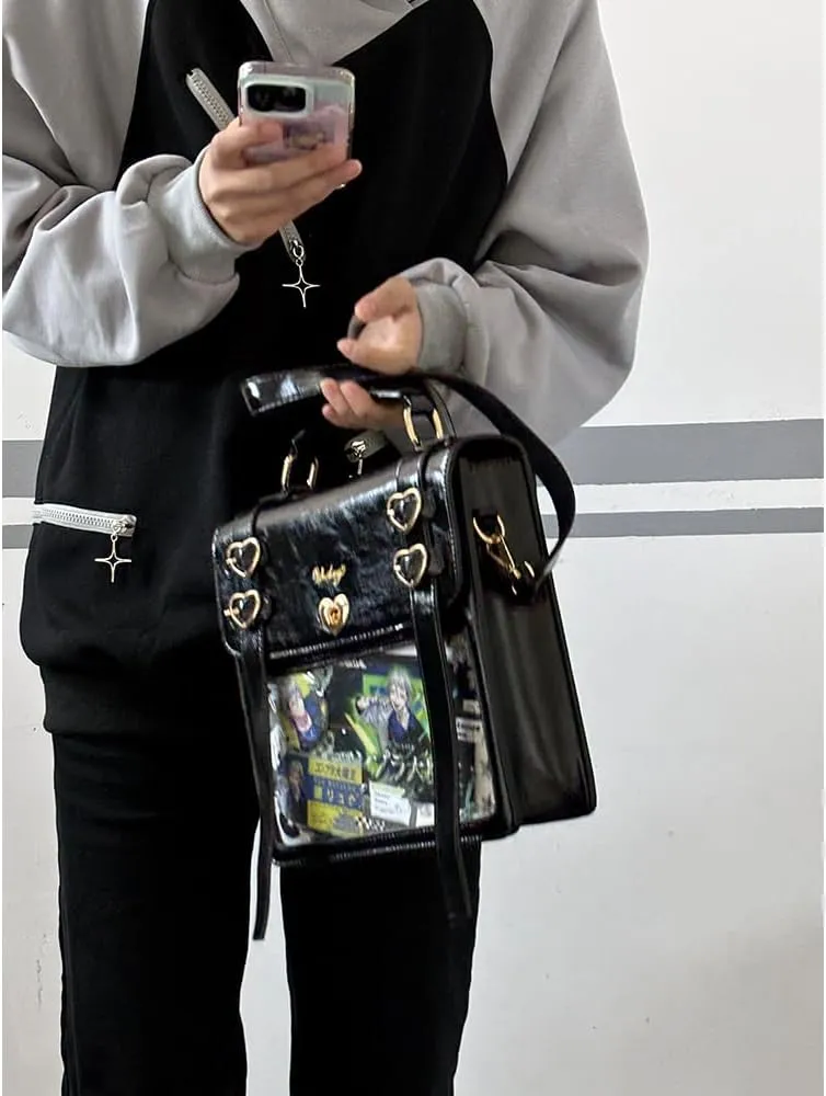 Ita Bag Backpack Pins Display Backpack with Insert Ribbon JK Single Shoulder Crossbody Bag Square Handbag and Purse (Silver)
