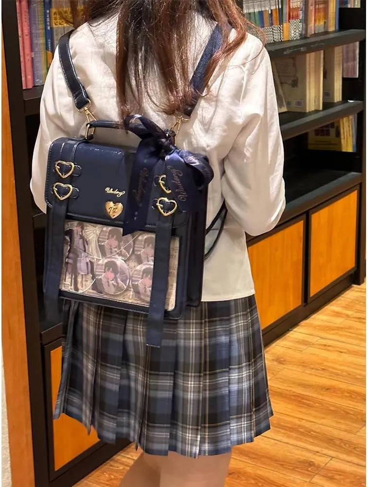 Ita Bag Backpack Pins Display Backpack with Insert Ribbon JK Single Shoulder Crossbody Bag Square Handbag and Purse (Silver)