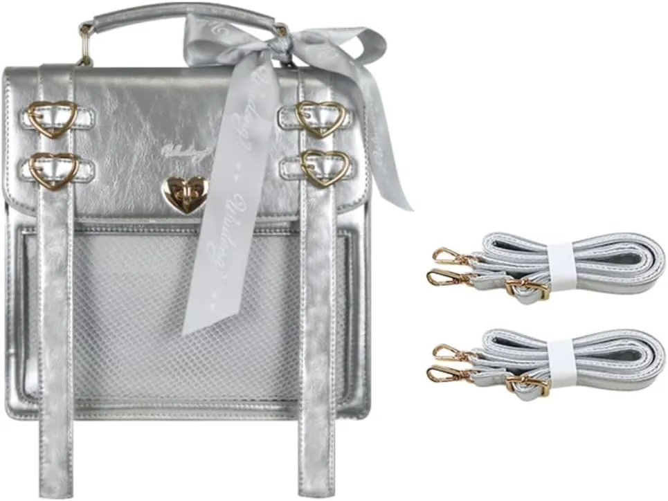 Ita Bag Backpack Pins Display Backpack with Insert Ribbon JK Single Shoulder Crossbody Bag Square Handbag and Purse (Silver)