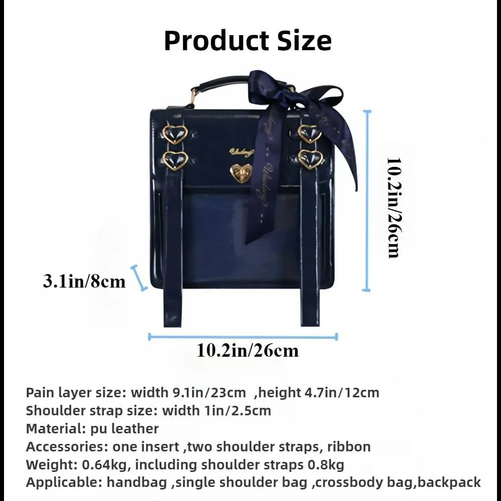 Ita Bag Backpack Pins Display Backpack with Insert Ribbon JK Single Shoulder Crossbody Bag Square Handbag and Purse (Silver)