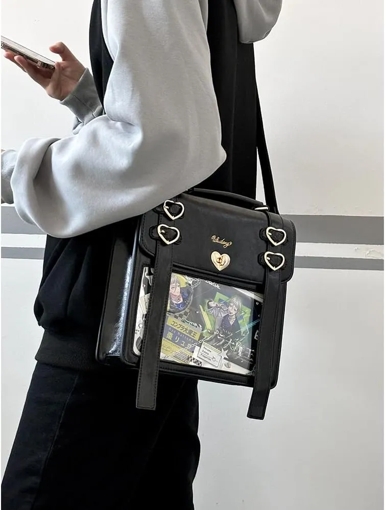 Ita Bag Backpack Pins Display Backpack with Insert Ribbon JK Single Shoulder Crossbody Bag Square Handbag and Purse (Silver)