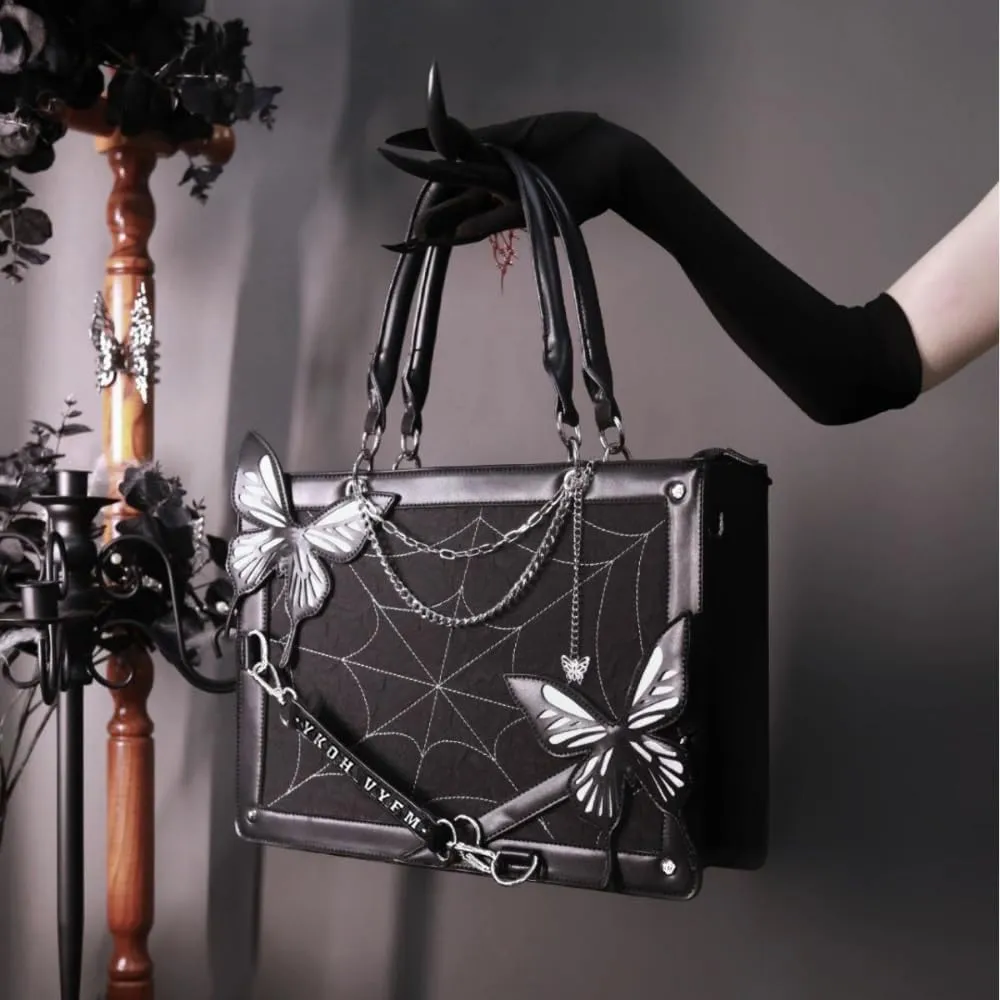 Ita Bag Pins Display Handbag for Women Butterfly Single Shoulder Bag Crossbody Bag with Pins and Accessories Tote bag (Black red)