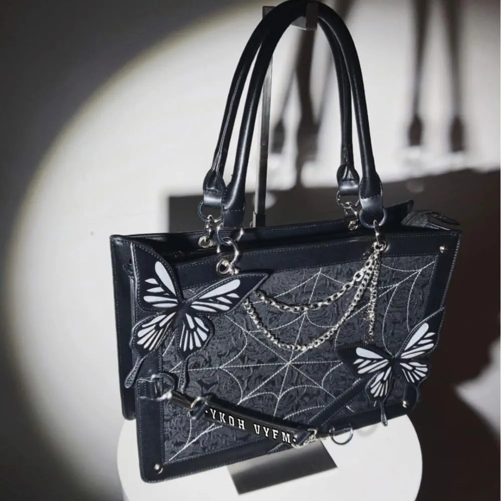Ita Bag Pins Display Handbag for Women Butterfly Single Shoulder Bag Crossbody Bag with Pins and Accessories Tote bag (Black red)