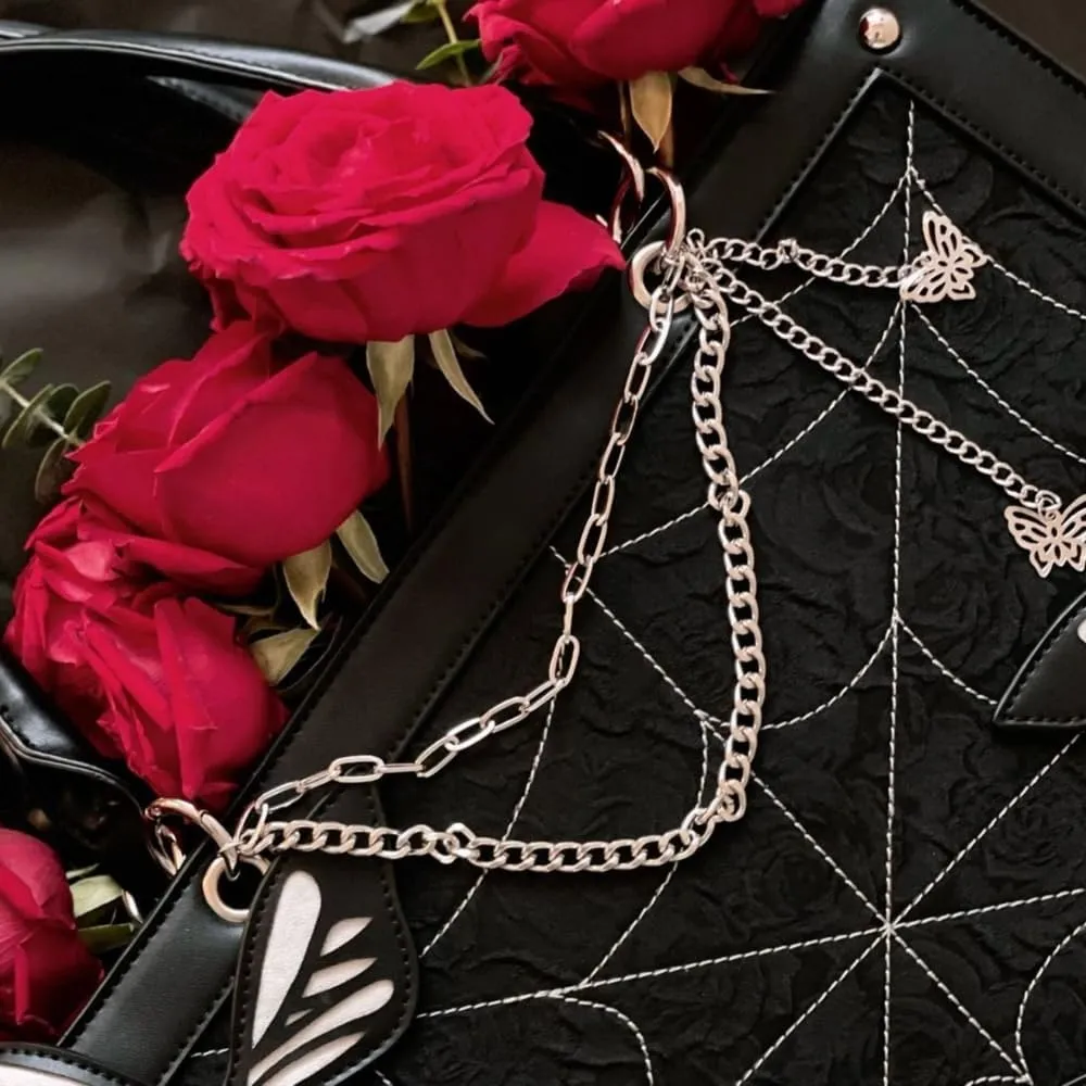 Ita Bag Pins Display Handbag for Women Butterfly Single Shoulder Bag Crossbody Bag with Pins and Accessories Tote bag (Black red)