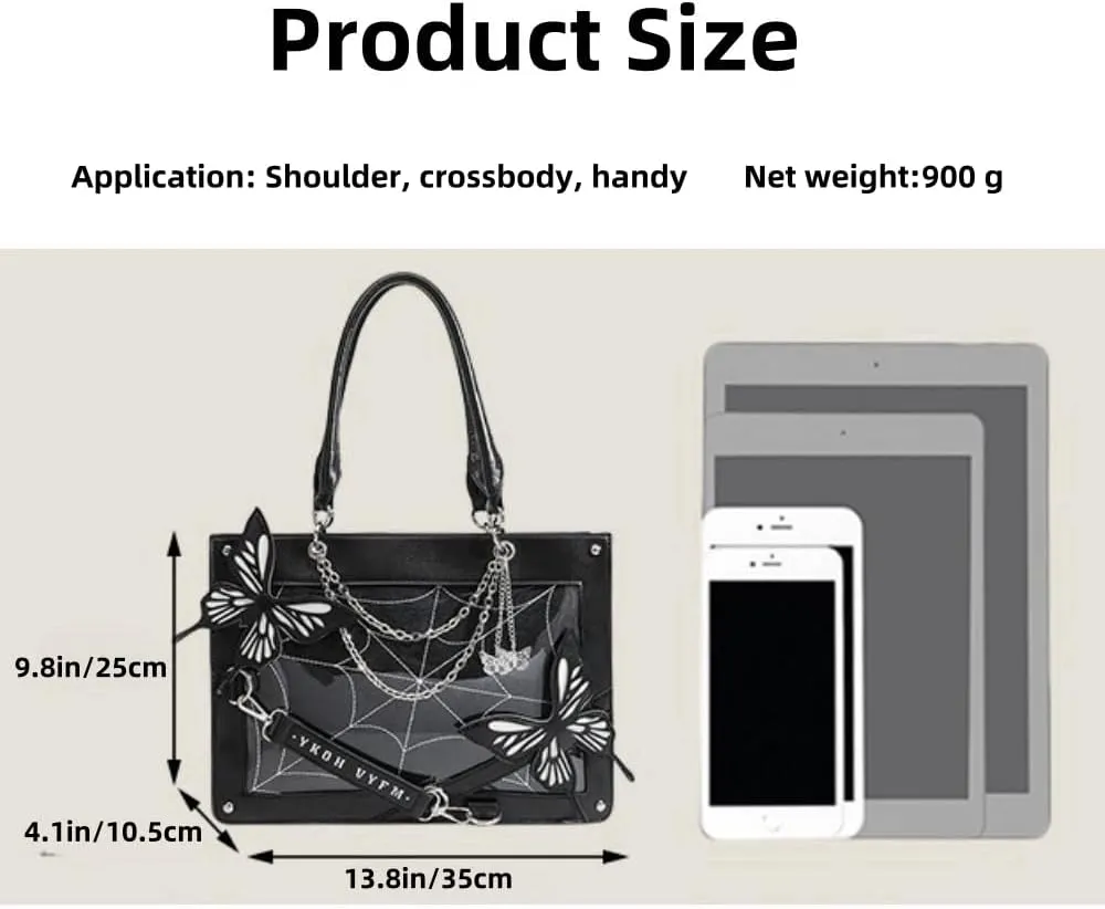 Ita Bag Pins Display Handbag for Women Butterfly Single Shoulder Bag Crossbody Bag with Pins and Accessories Tote bag (Black red)