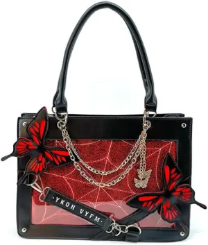 Ita Bag Pins Display Handbag for Women Butterfly Single Shoulder Bag Crossbody Bag with Pins and Accessories Tote bag (Black red)