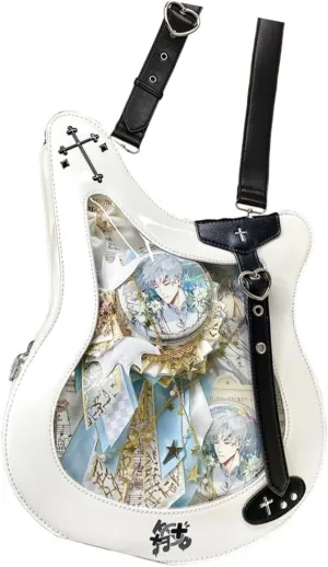 ITA Bass Crossbody Bag - Kawaii Japanese Guitar Bag with PU Leather, Cute Clear Window