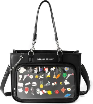 Ita Tote Bag Crossbody Shoulder Bag PU Leather Messenger Bag Transparent Pin Display Bag with Insert